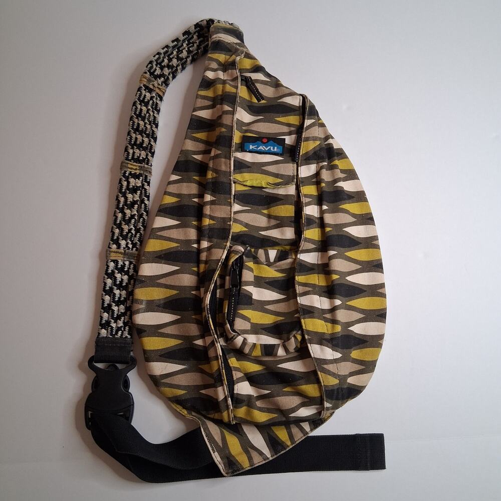 Kavu Rope Sling Crossbody Bag Tear Drop Braided Shoulder Strap Green Tan Black